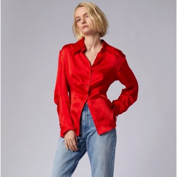 Equipment Femme Bailey Fiery Red Silk Long Sleeve Blouse Womens Size EU 12 US 8 - Picture 1 of 9